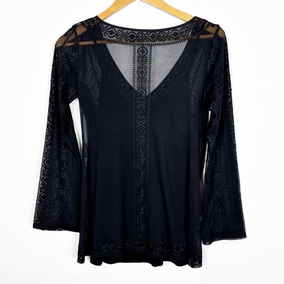 White House Black Market Womens Top XXS Black Long Sleeve V Neck Embroidered - Picture 2 of 6